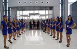 kharkov international airport hostesses lined up